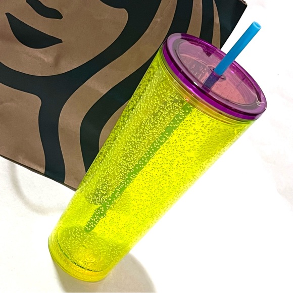 Starbucks Neon Yellow Bubble Cold Cup Tumbler with Straw 24oz Yellow/Purple/Blue - Picture 6 of 10